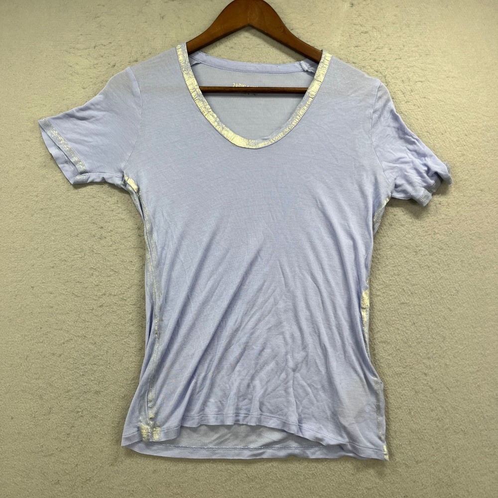 Zadig & Voltaire Tino Foil T-Shirt Womens S Blue Silver Metallic Trim Glam Rock